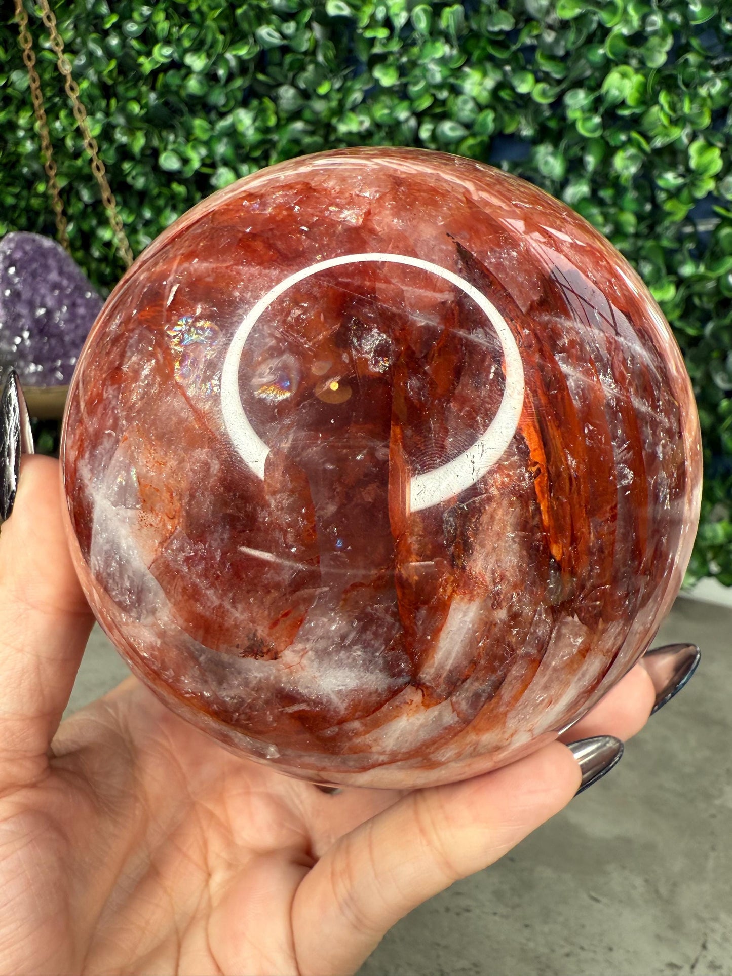 XL Flashy Fire Quartz Crystal Sphere Hematoid Quartz 100mm 1347g