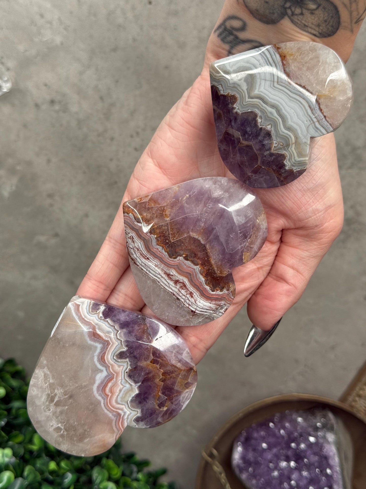Amethyst Agate Heart Crystal Carvings