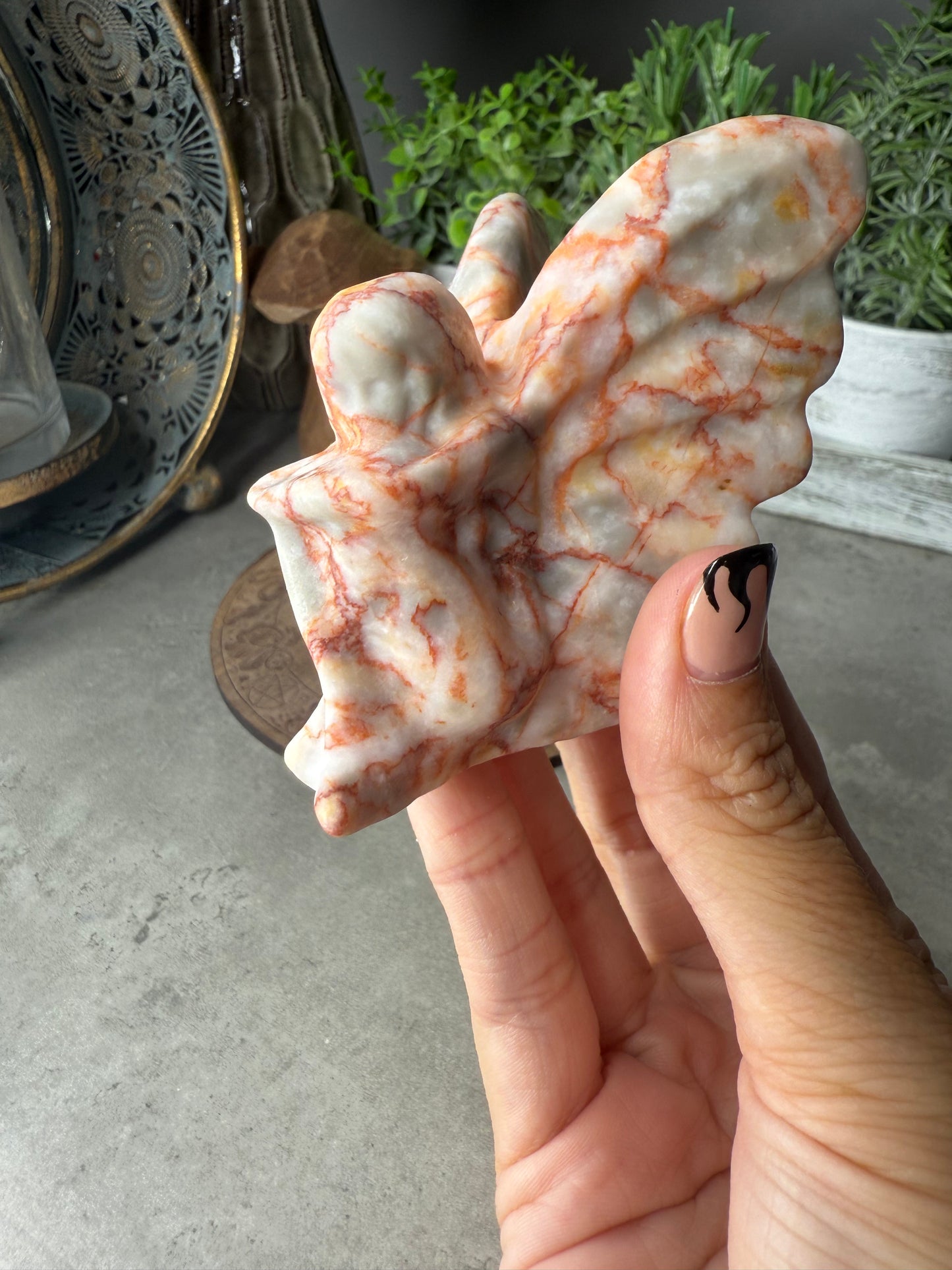 Red Vein Jasper Sitting Fairy Crystal Carving - 79g