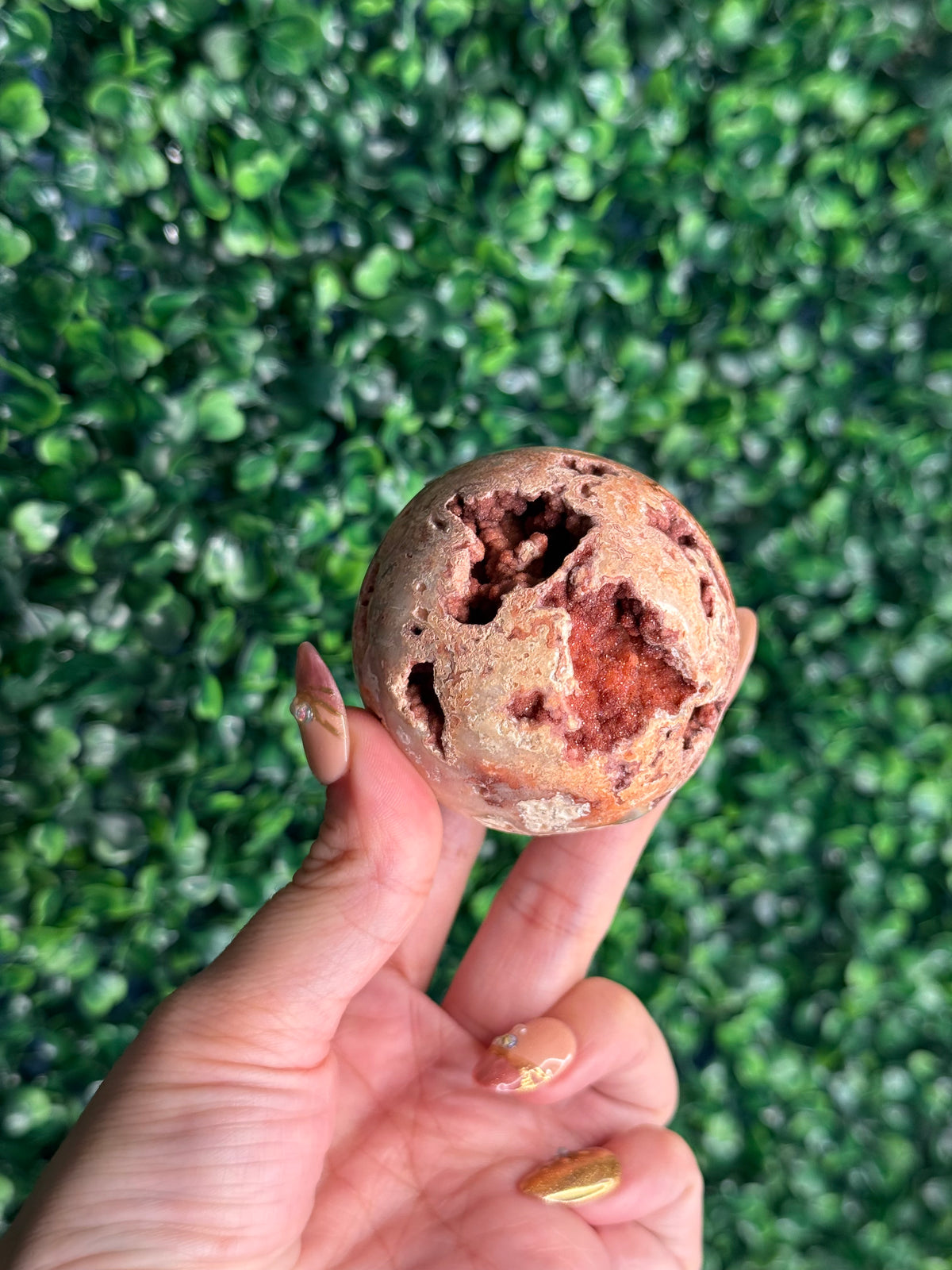 Luna - Pink Carnelian Druzy Sphere Crystal Carving X