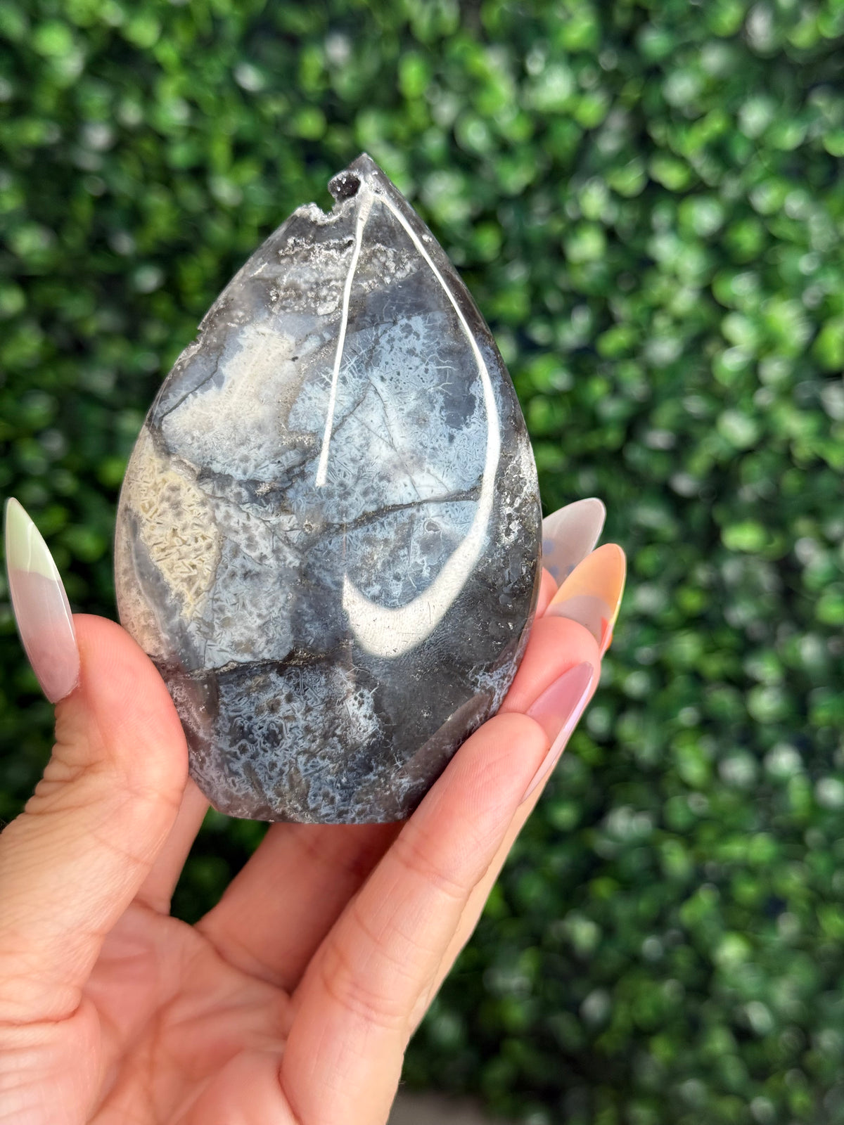 Blue Plume Agate Teardrop Crystal Carving - Indonesia C