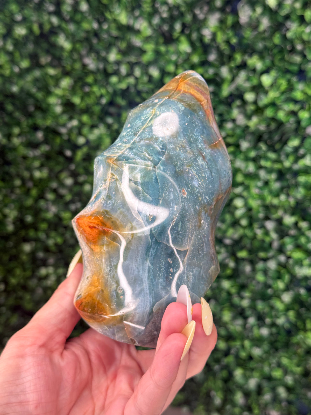 Blue Ocean Jasper Polished Flame Crystal Carvings - 827g