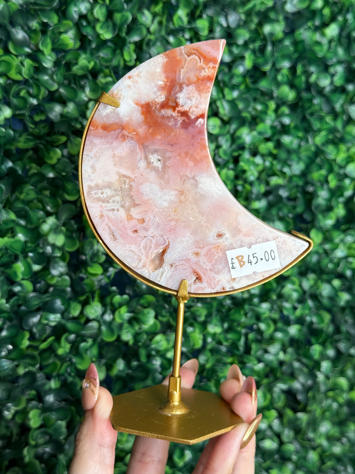 Pink Carnelian Moon Crystal Carving from Indonesia B