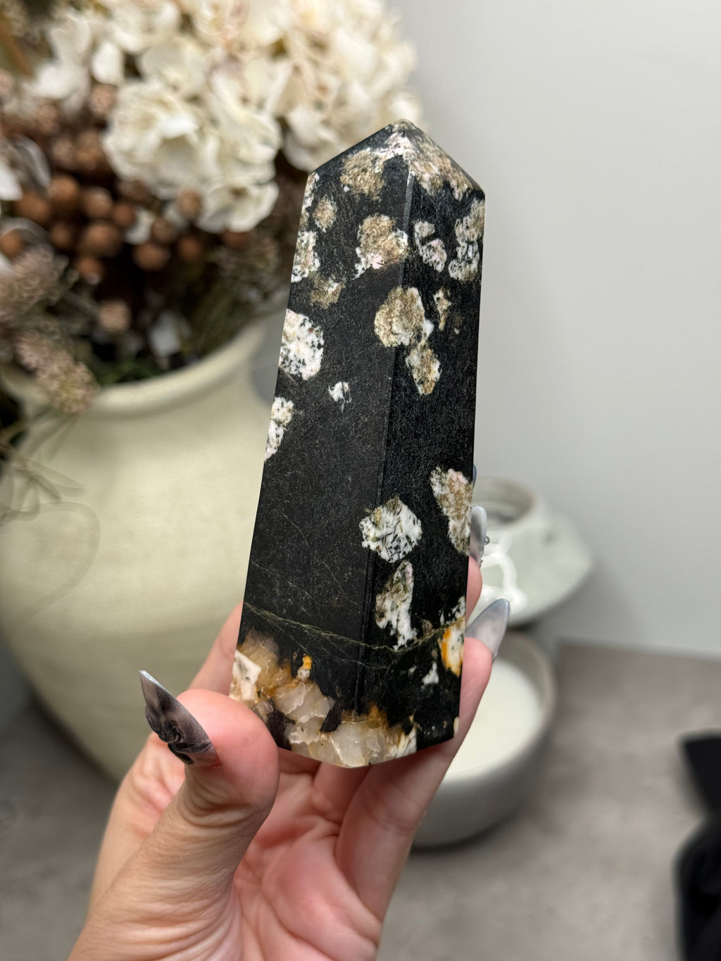 Snowflake Obsidian Tower Crystal Carving B