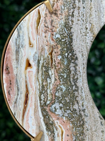 Pink Ocean Jasper moon Crystal carving from Indonesia