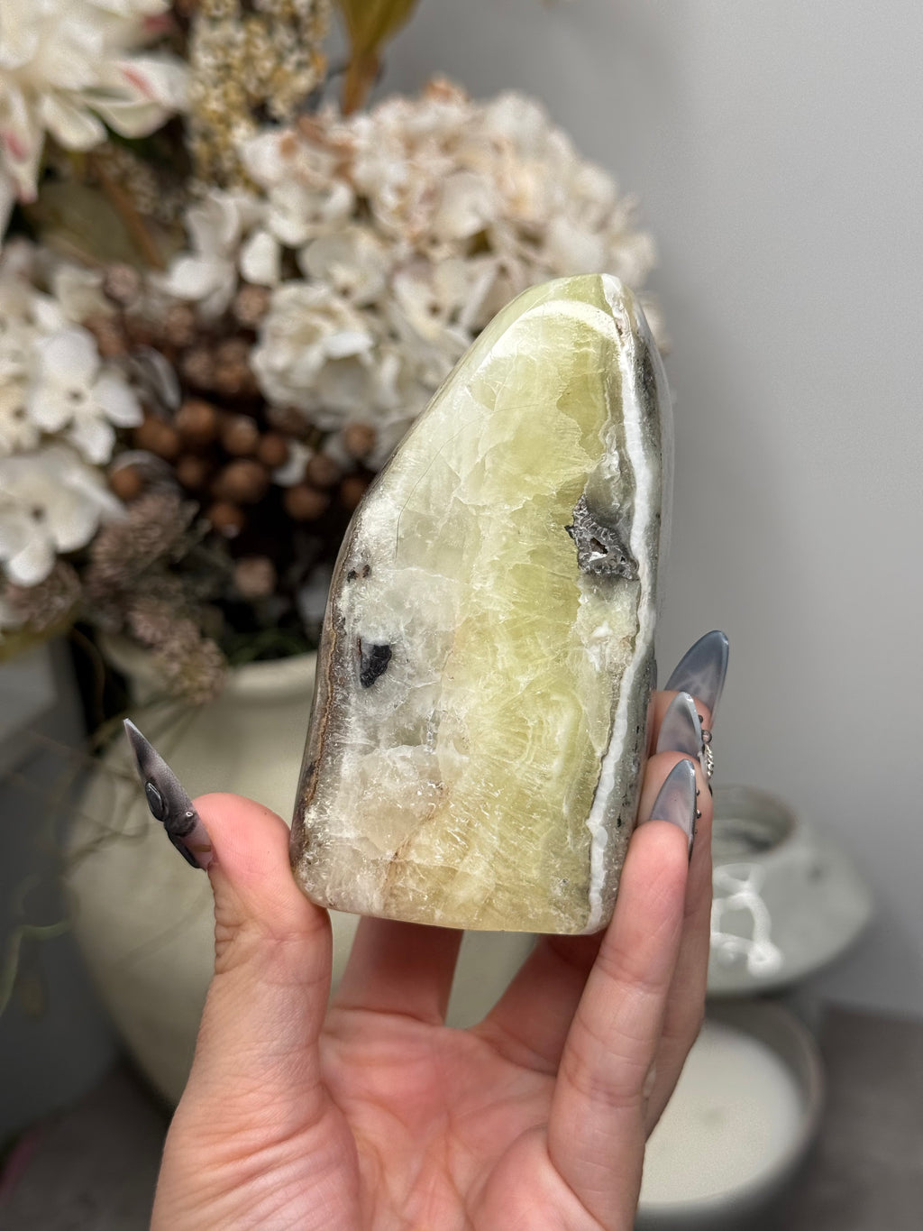 Yellow Aragonite Freeform Crystal Carvings O - Pakistan