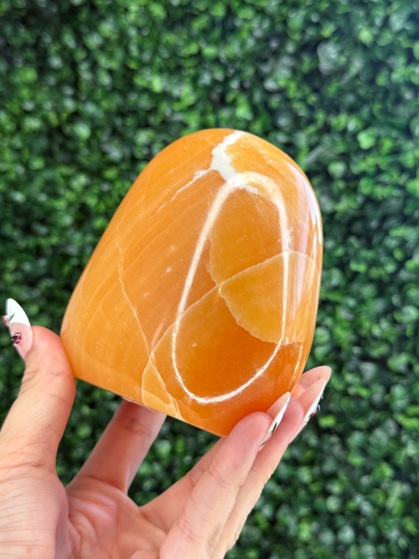 L Orange Calcite Polished Freeform Crystal Carvings from India B 922g