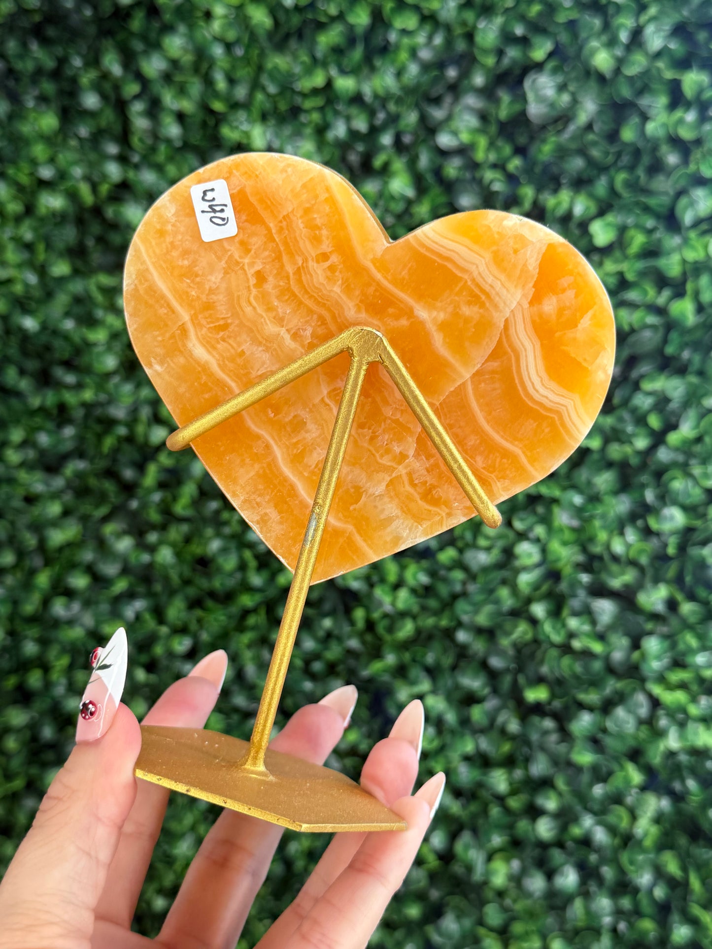 Orange Calcite Heart with Custom Gold Stand from India W