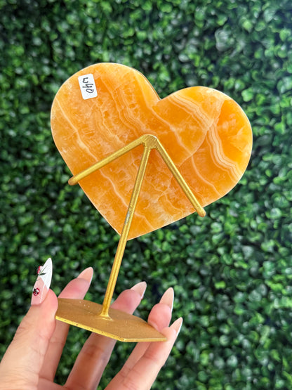Orange Calcite Heart with Custom Gold Stand from India W