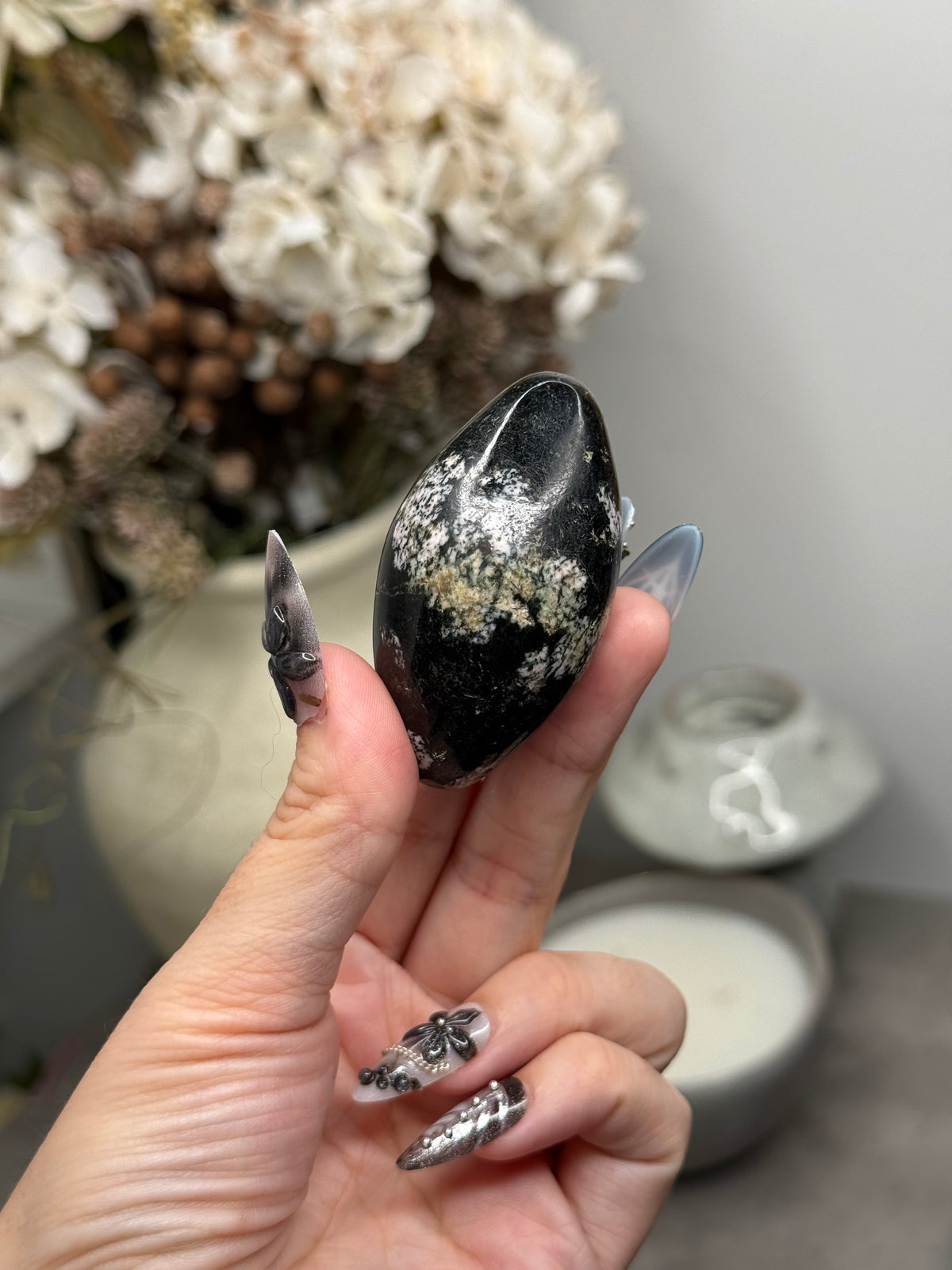 Snowflake Obsidian Shiva Palmstone Crystal Carving