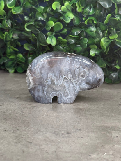 Blue Plume Agate Bear Crystal Carvings - Indonesia