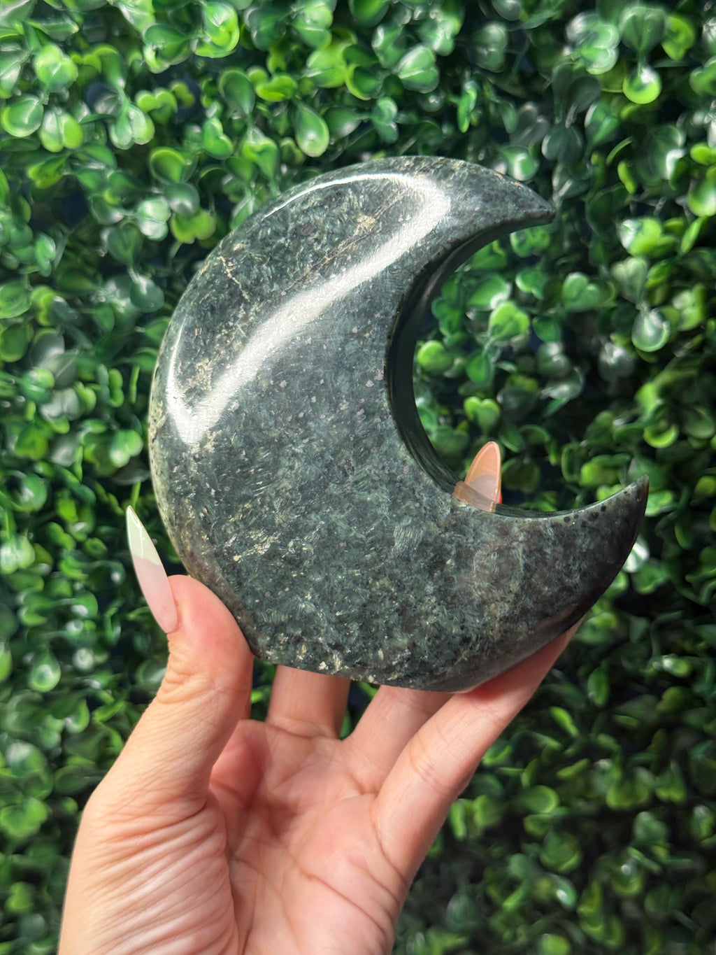 Nephrite Standing Moon Crystal Carving - Pakistan - B