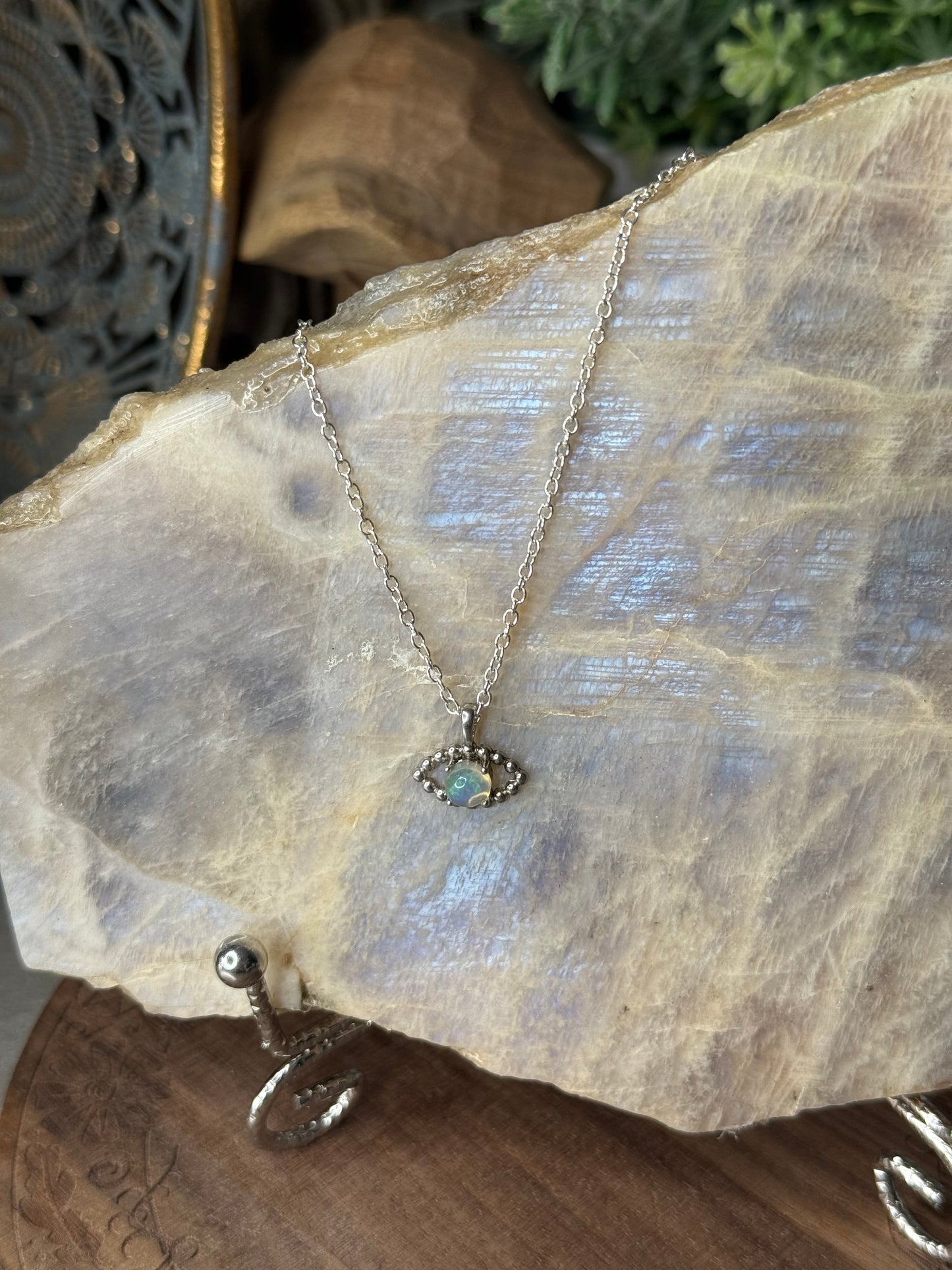 Opal Evil Eye mini pendant Crystal necklace