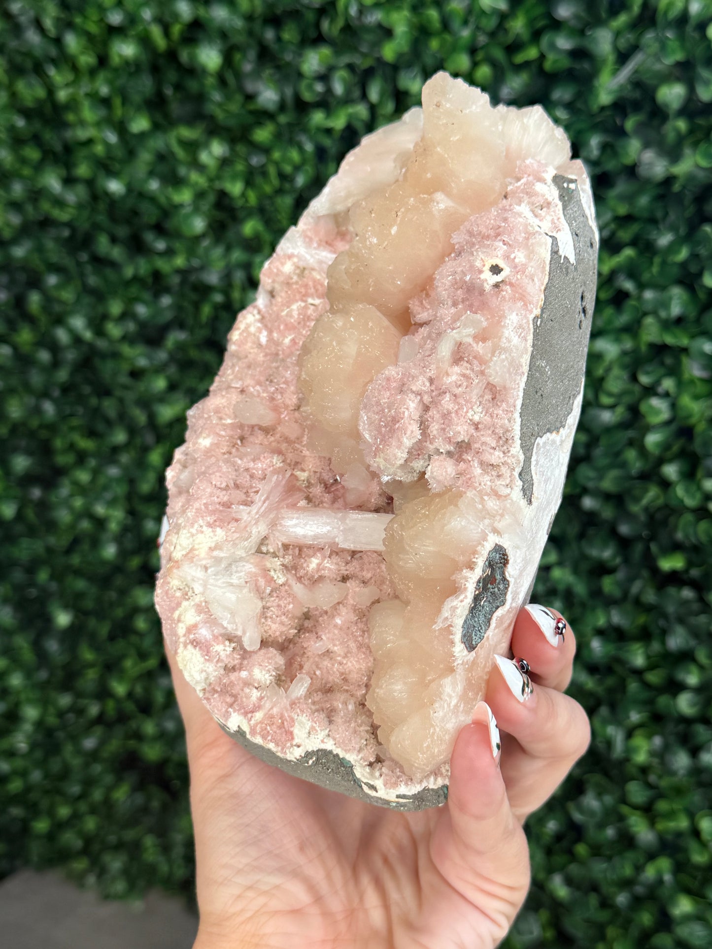 Pink Heulandite with Stilbite Crystal Geode - Maharashtra, India - 1.5kg