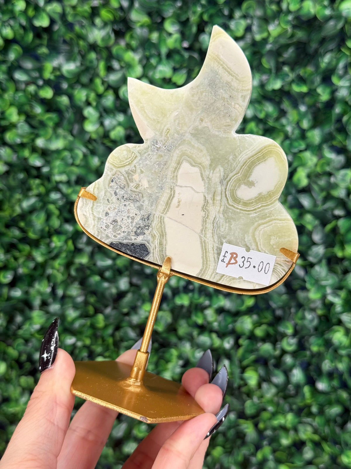 Green Milano Jasper Cloud & Moon Crystal Carving - B