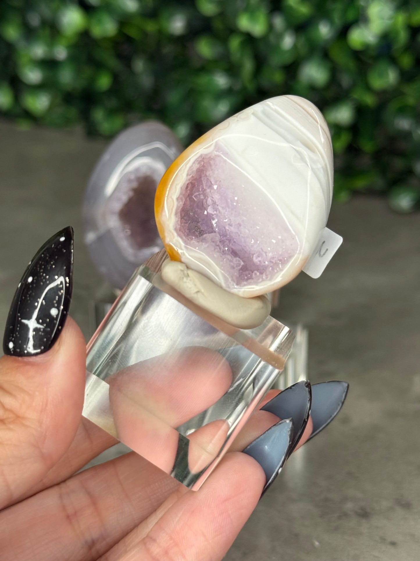 Pink and Purple Agate Egg Crystal Carvingd