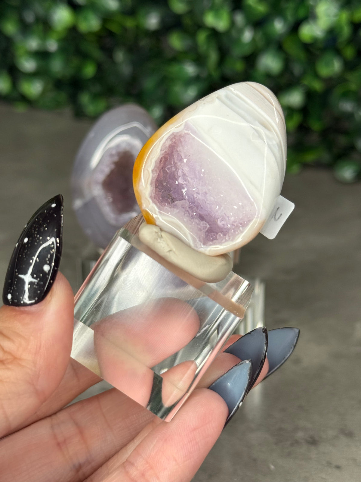 Pink and Purple Agate Egg Crystal Carvings