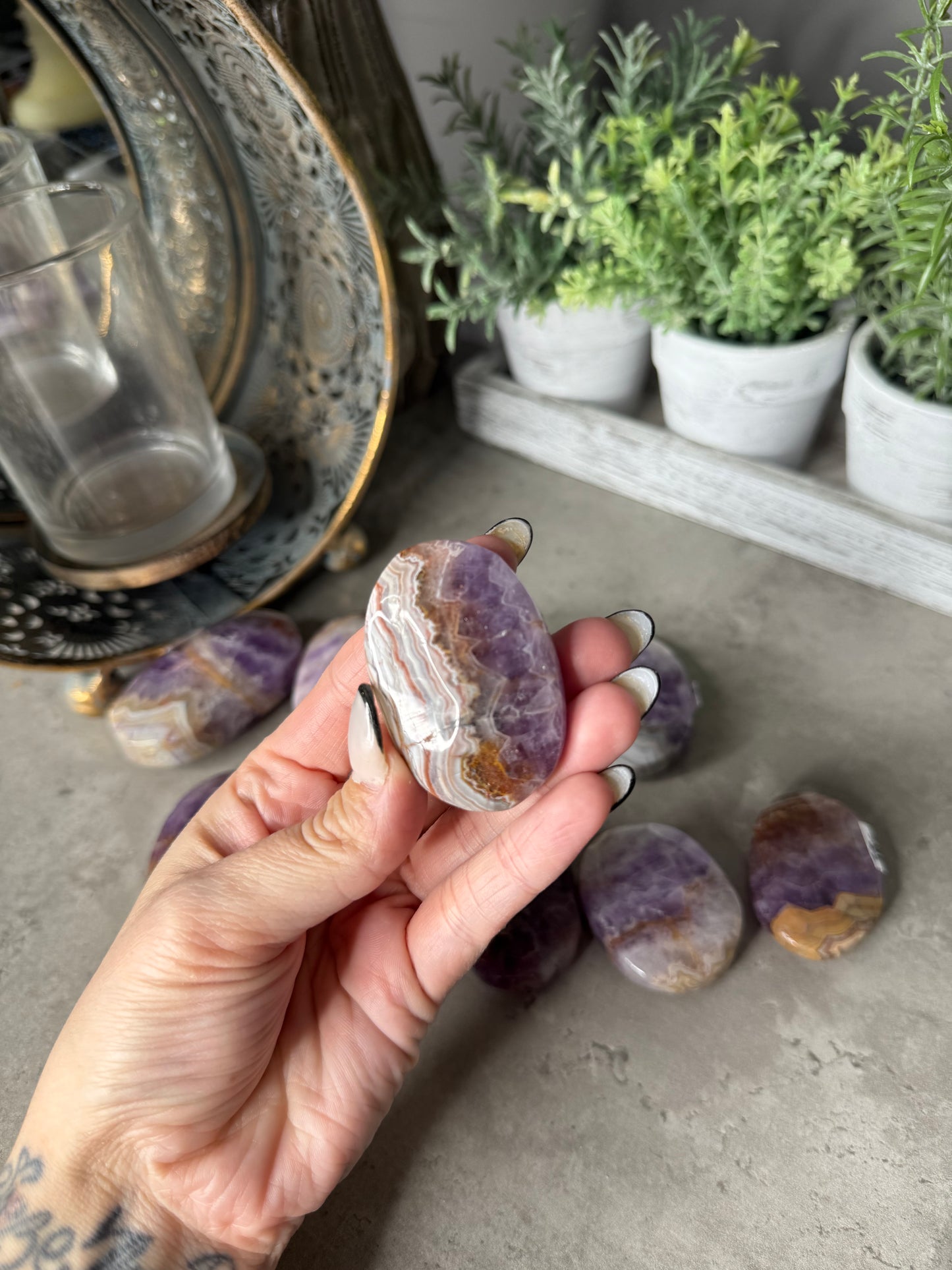 Amethyst x Crazy Lace Agate Palmstone