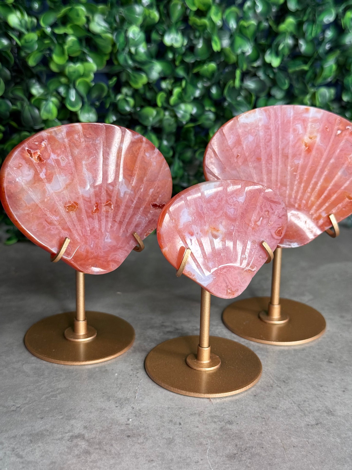 Pink Carnelian Shell Carving with Stand - Indonesian