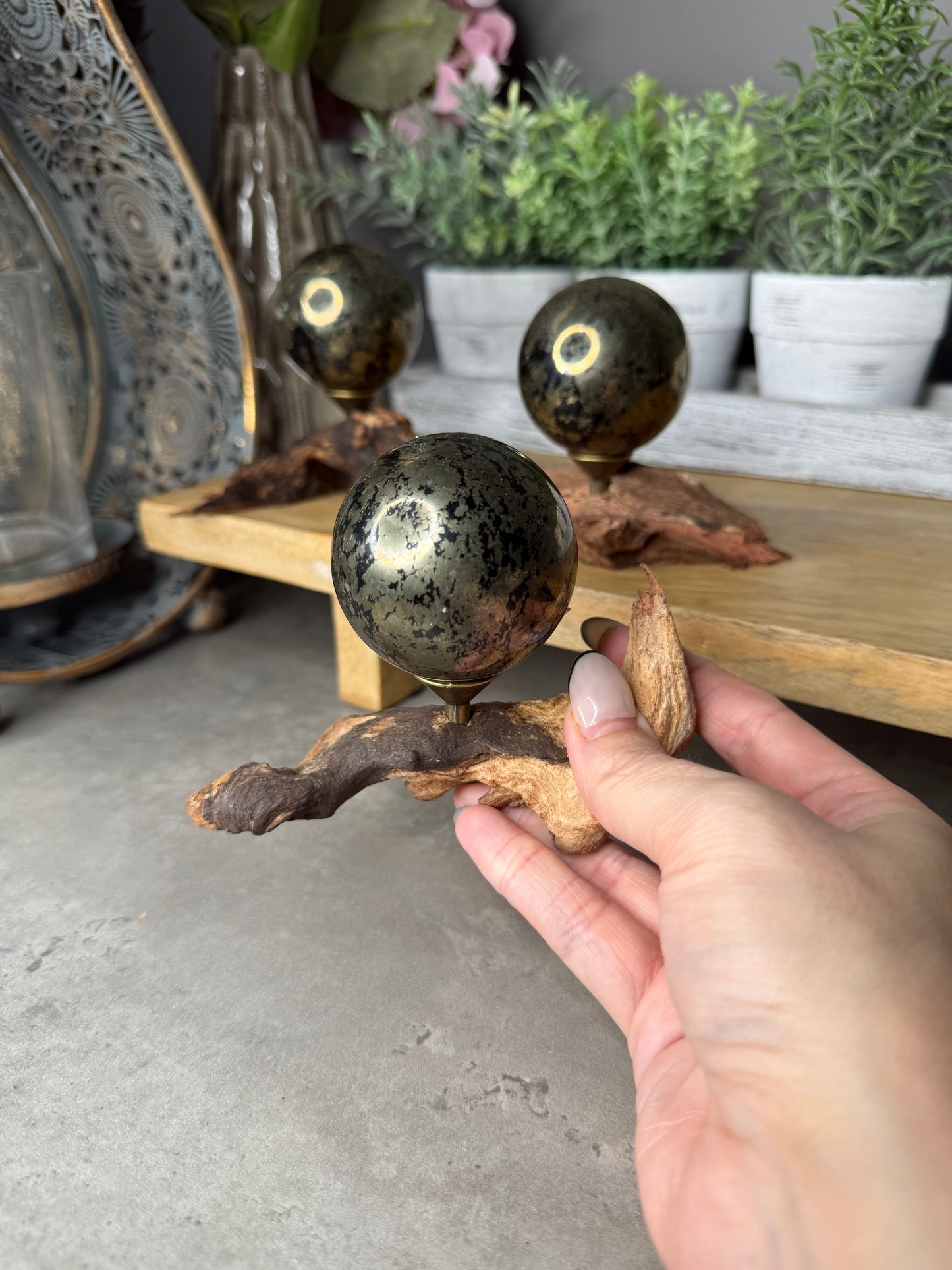 Black Pyrite Crystal Spheres with Stans
