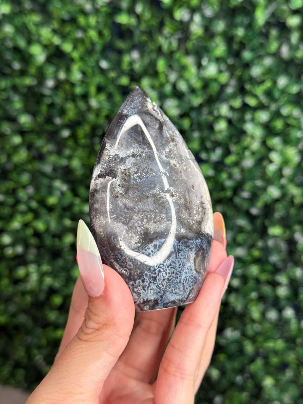 Blue Plume Agate Teardrop Crystal Carving - Indonesia C