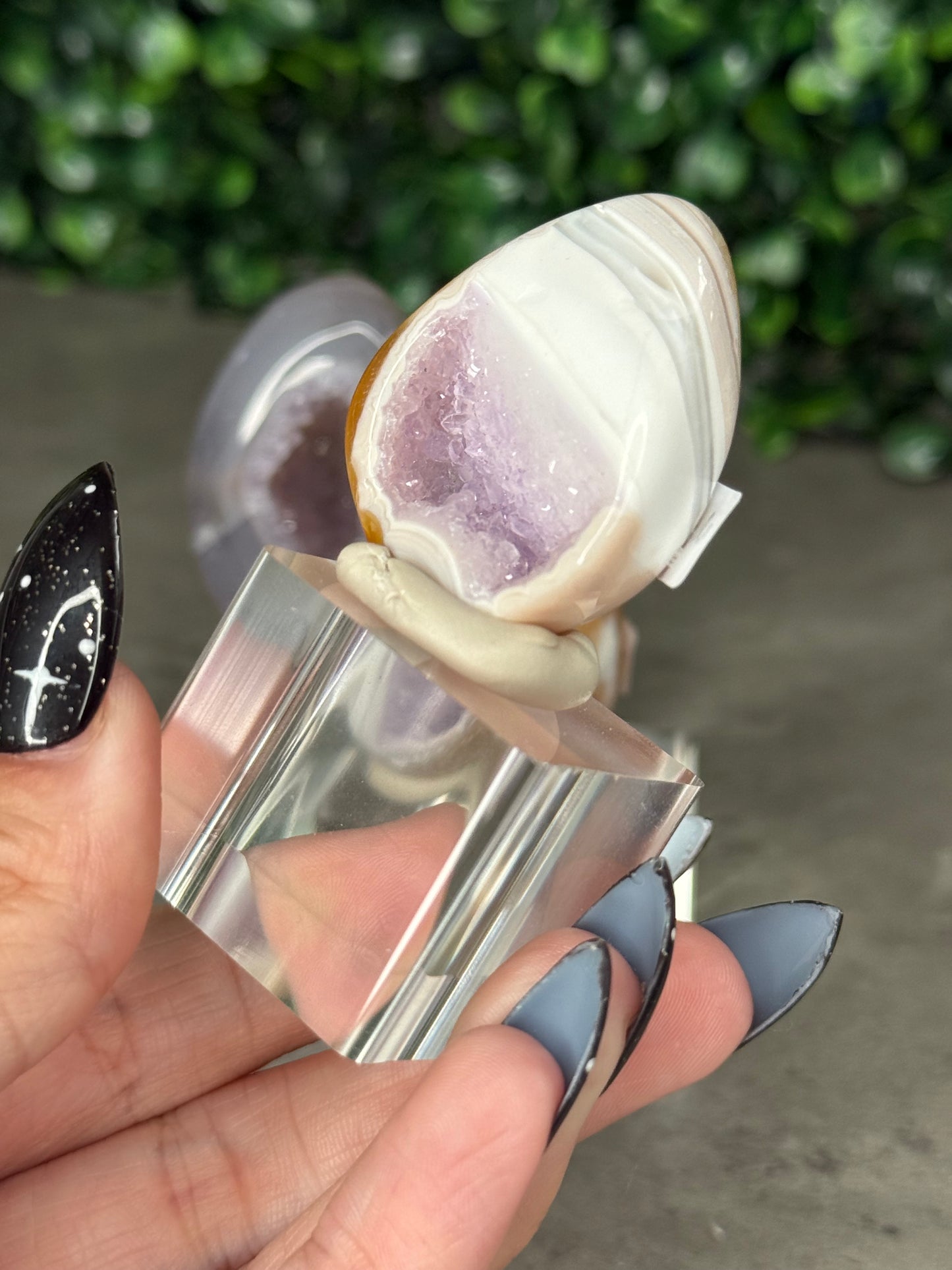 Pink and Purple Agate Egg Crystal Carvingd