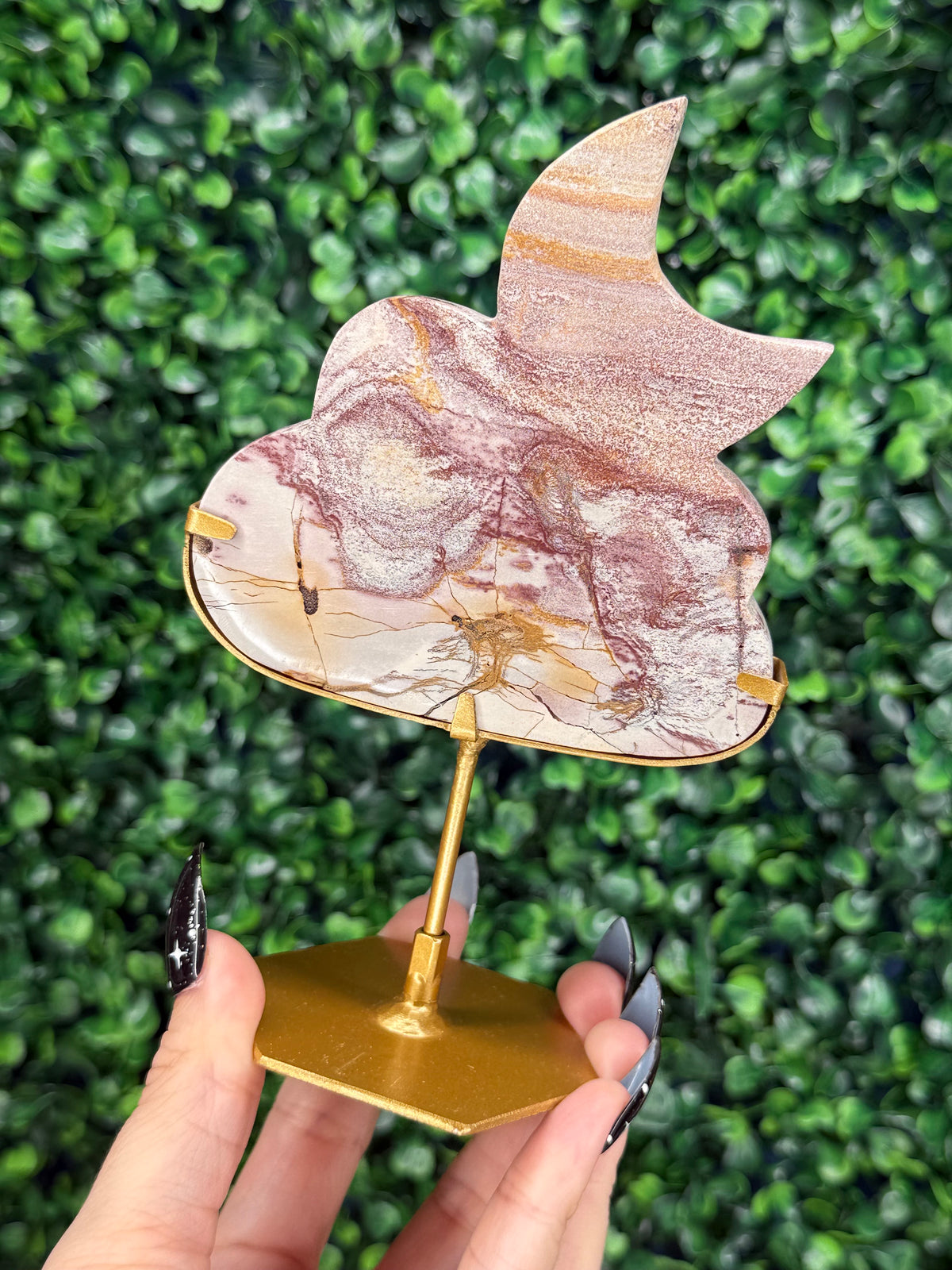 Pink Picture Jasper Cloud & Moon Crystal Carving - B
