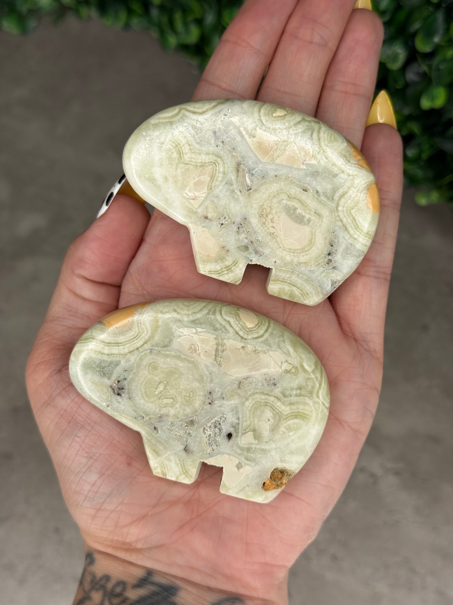 Green Milano Jasper Bear Crystal Carvings - Indonesia