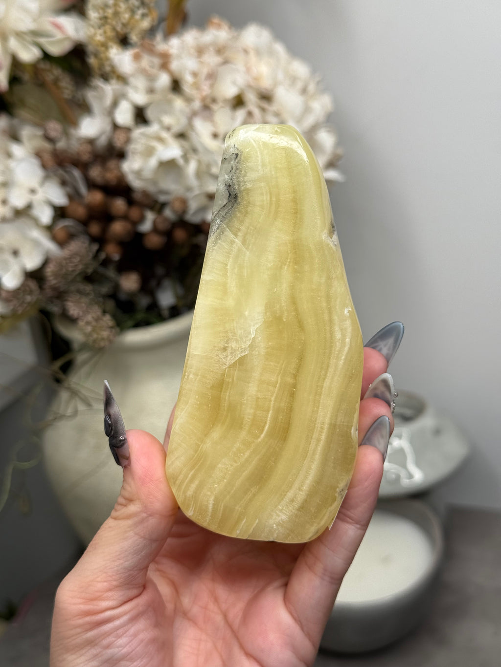 Yellow Aragonite Freeform Crystal Carvings J - Pakistan