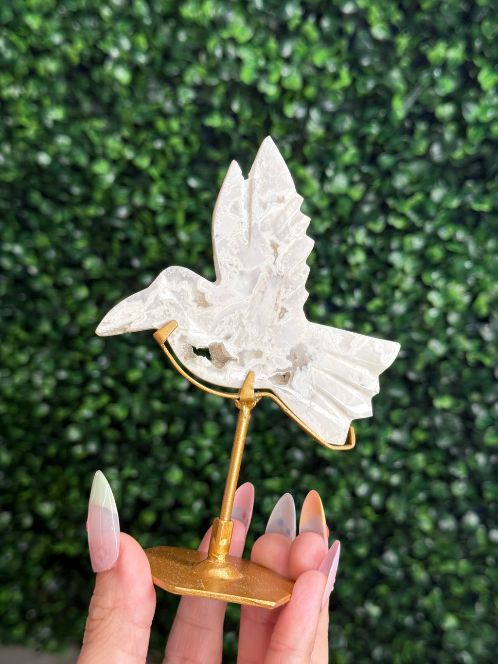 White Plume Agate Dove Crystal Carving - Indonesia - C