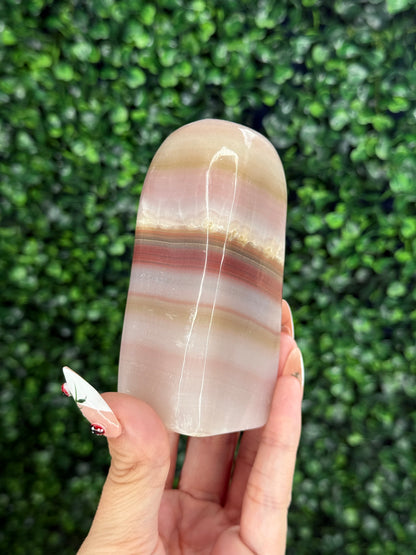 Pink Banded Onyx Freeform Crystal Carving - Pakistan