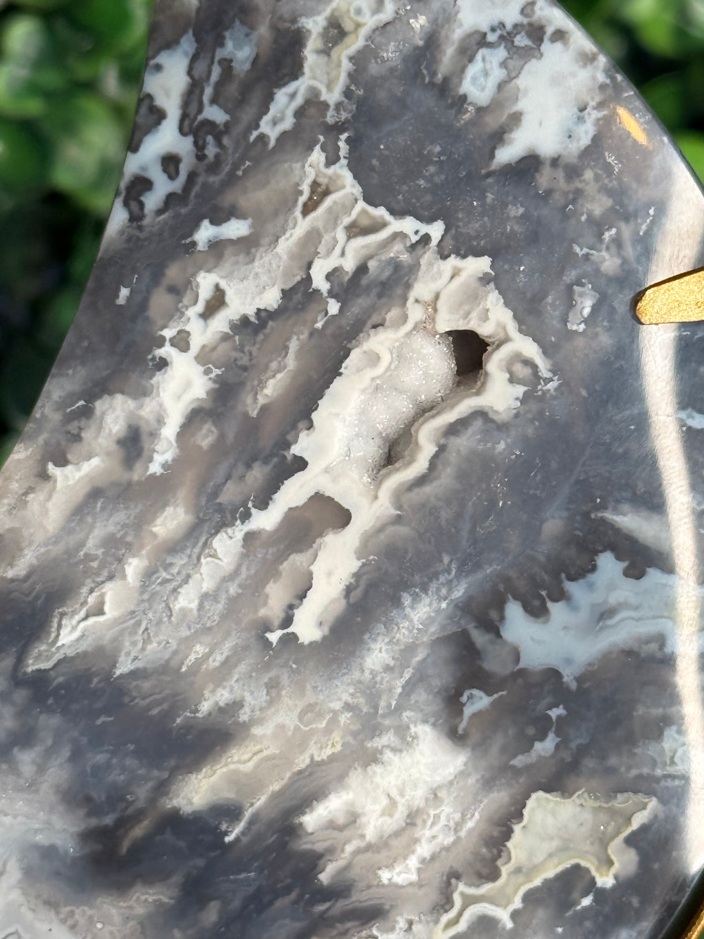 Blue Plume Agate Moon Crystal Carving from Indonesia G