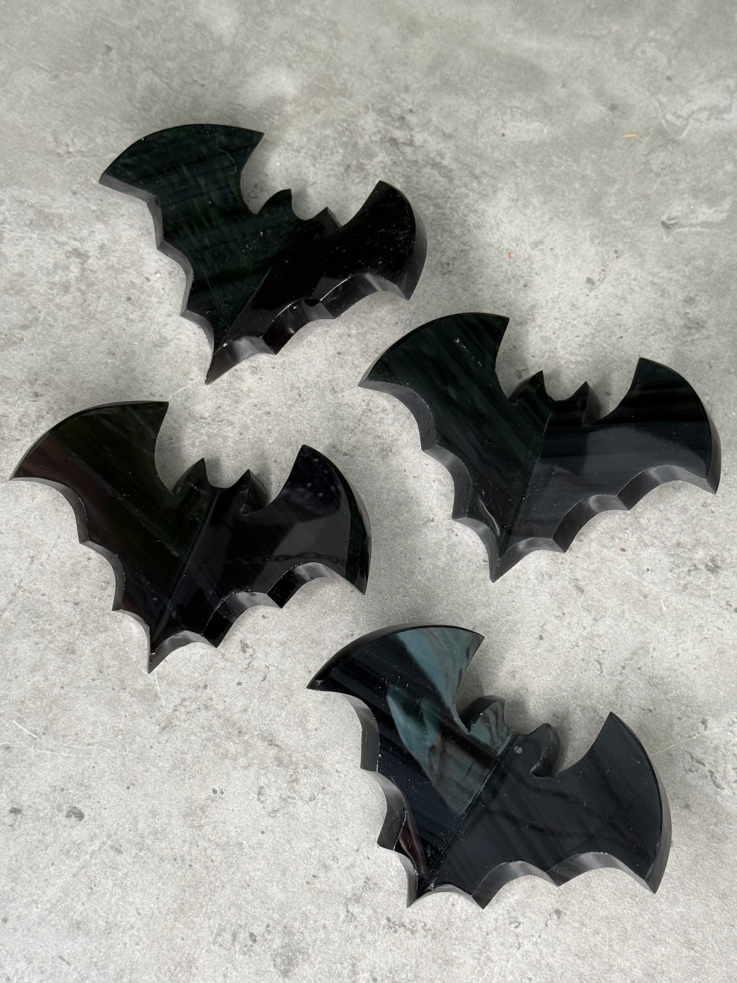 Midnight Lace Obsidian 3D Bats Crystal Carvings