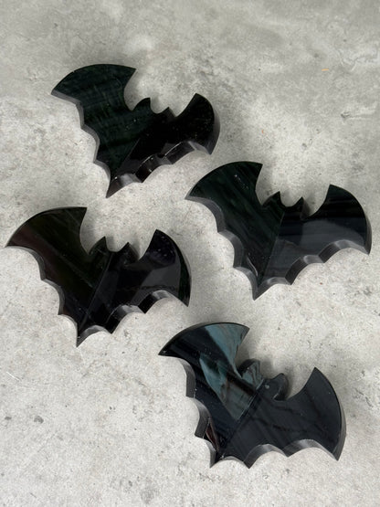 Midnight Lace Obsidian 3D Bats Crystal Carvings