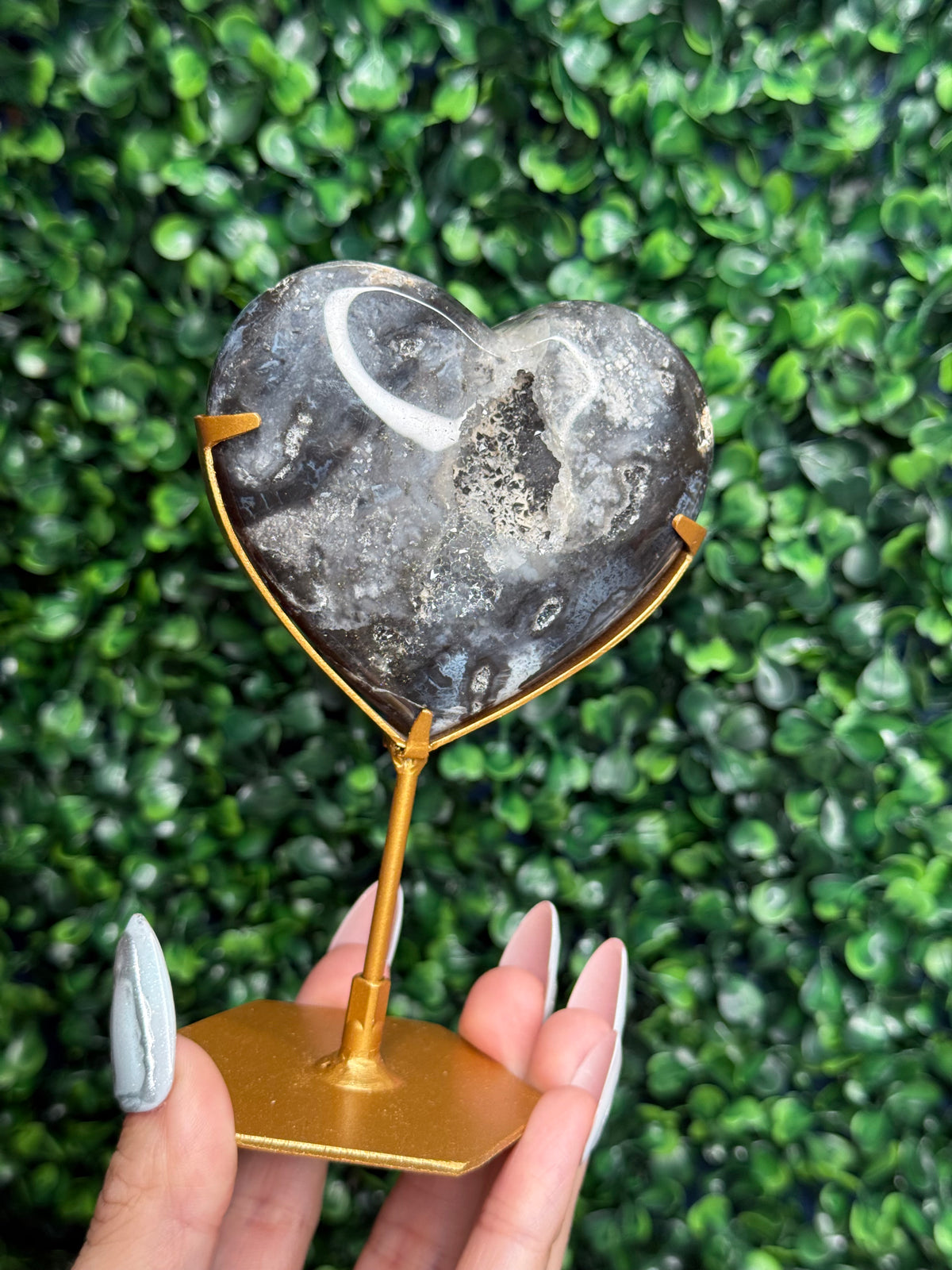 Blue Plume Agate Heart Crystal Carving from Indonesia Z