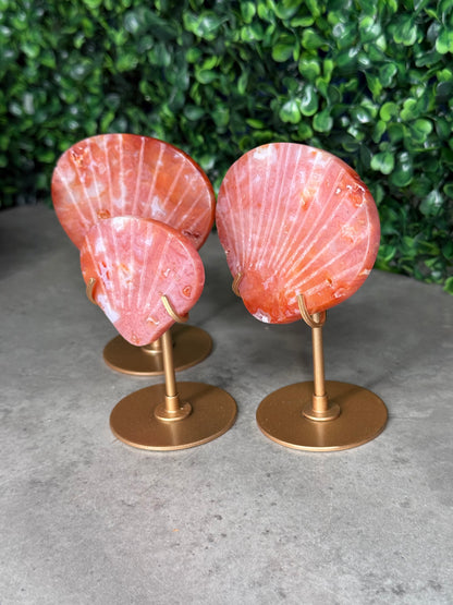 Pink Carnelian Shell Carving with Stand - Indonesian