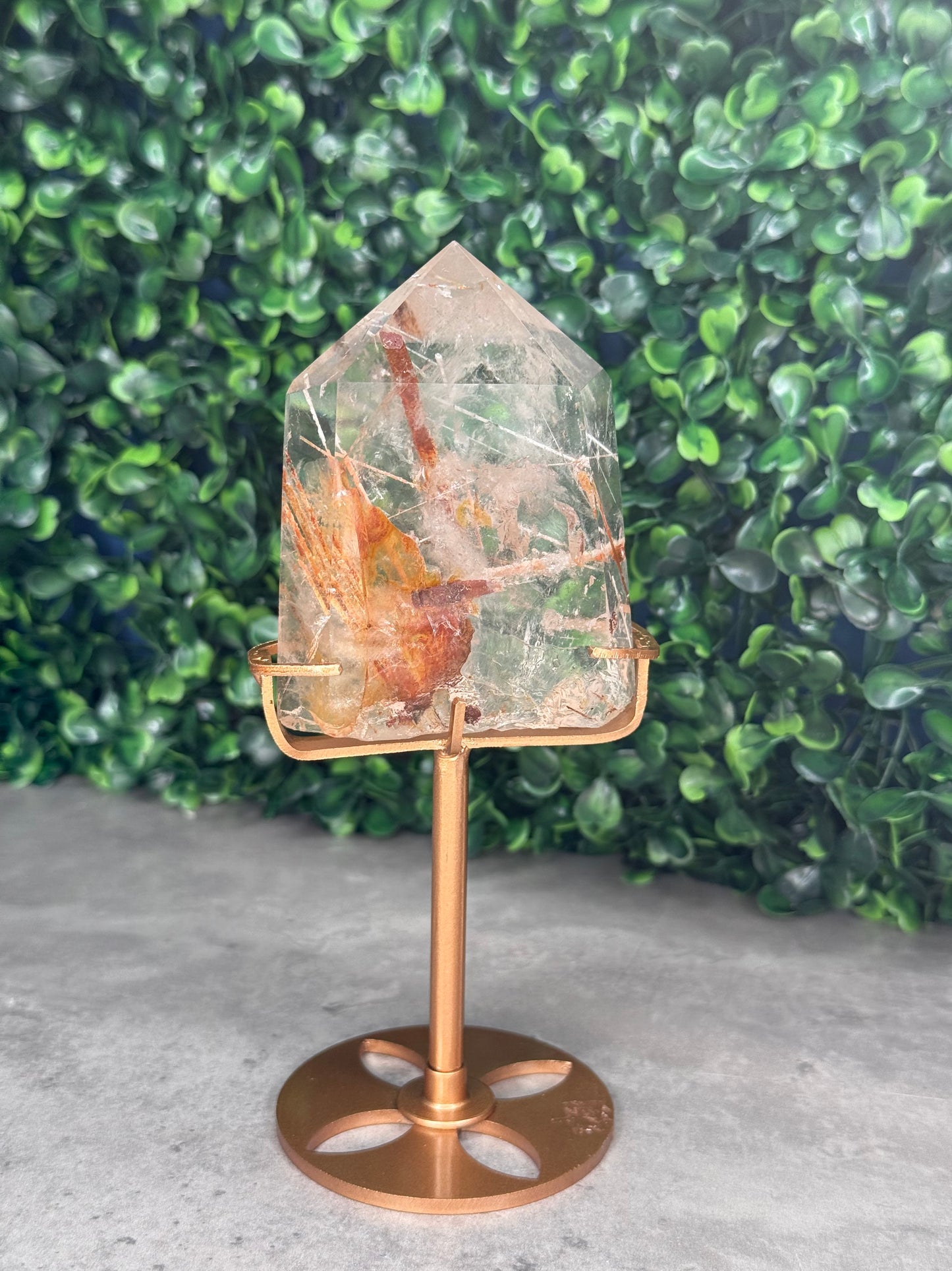 Golden Rutile in Quartz with Custom Gold Stand - Brazil