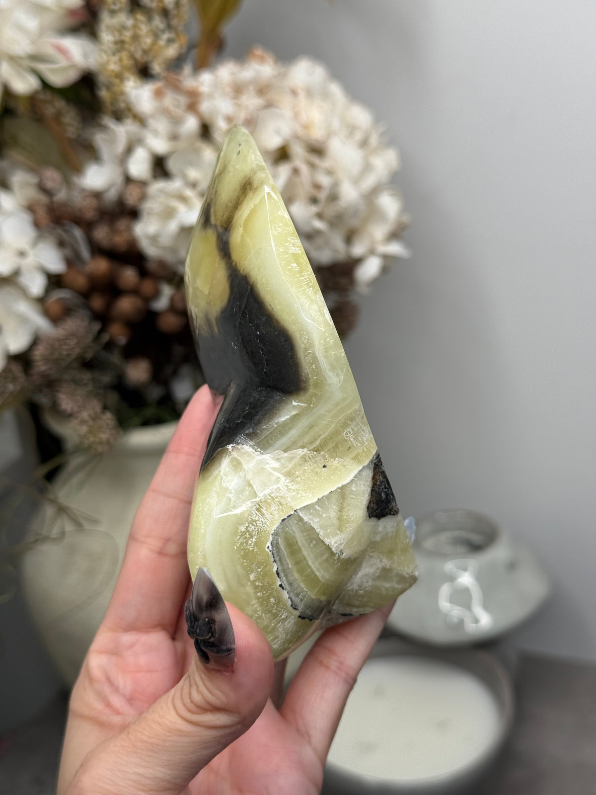 Yellow Aragonite Freeform Crystal Carvings M - Pakistan