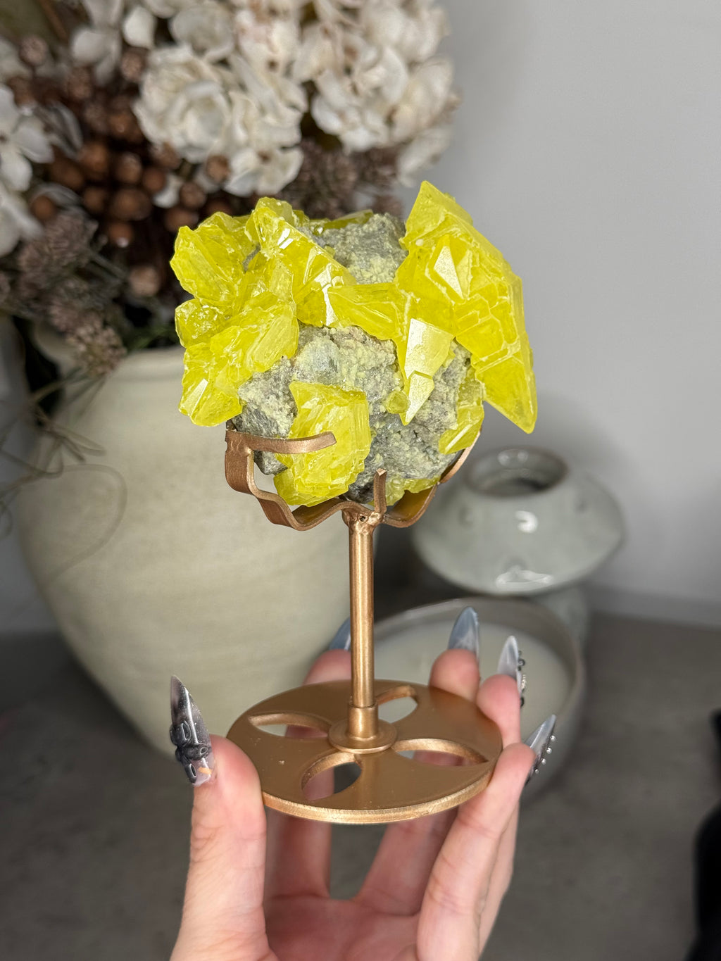 Sulphur Specimen with Custom Gold Stand - D - Imperfect