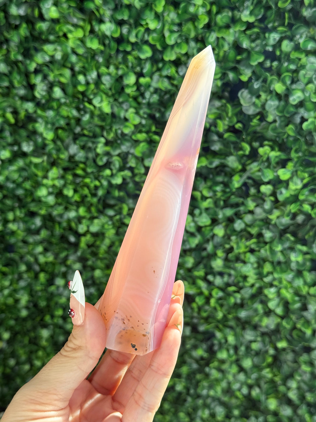 Pink Jelly Agate Obelisk Tower Crystal Carving - C 155g