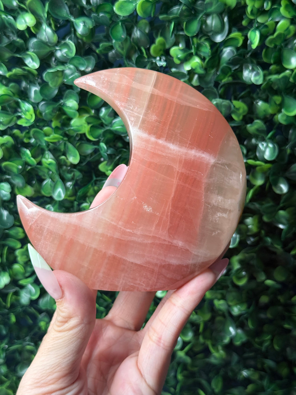 Rose Calcite Standing Moon Crystal Carving - Pakistan - B