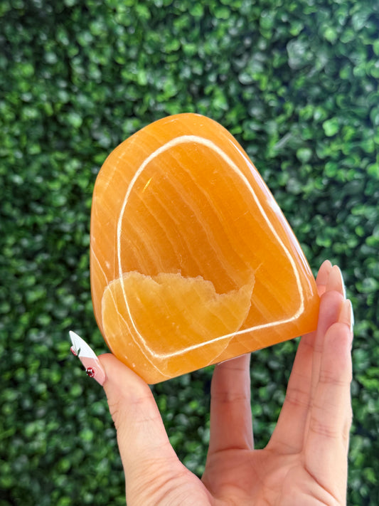 L Orange Calcite Polished Freeform Crystal Carvings from India B 922g
