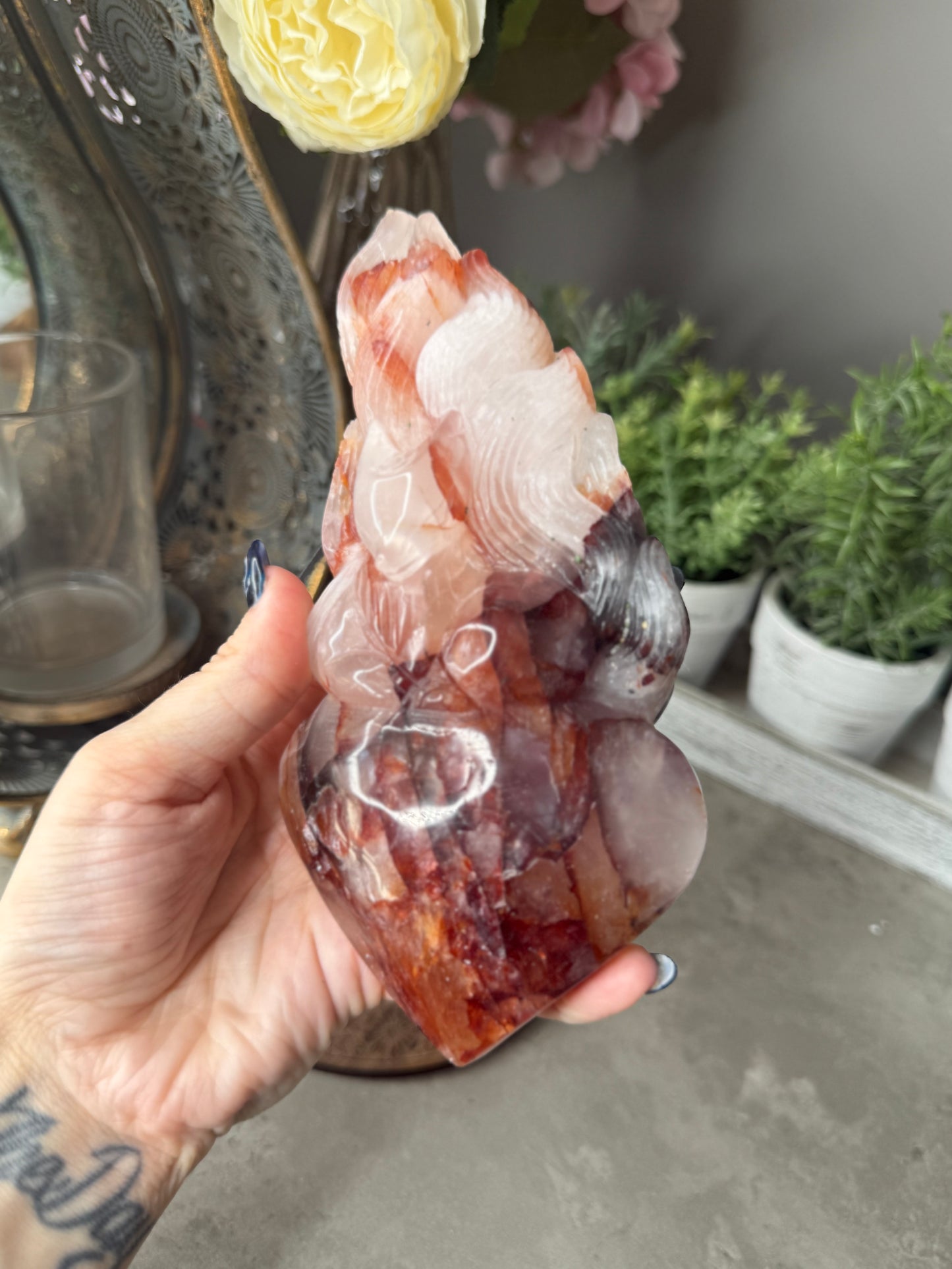 Fire Quartz Crystal Nine Tail Fox Statement Piece