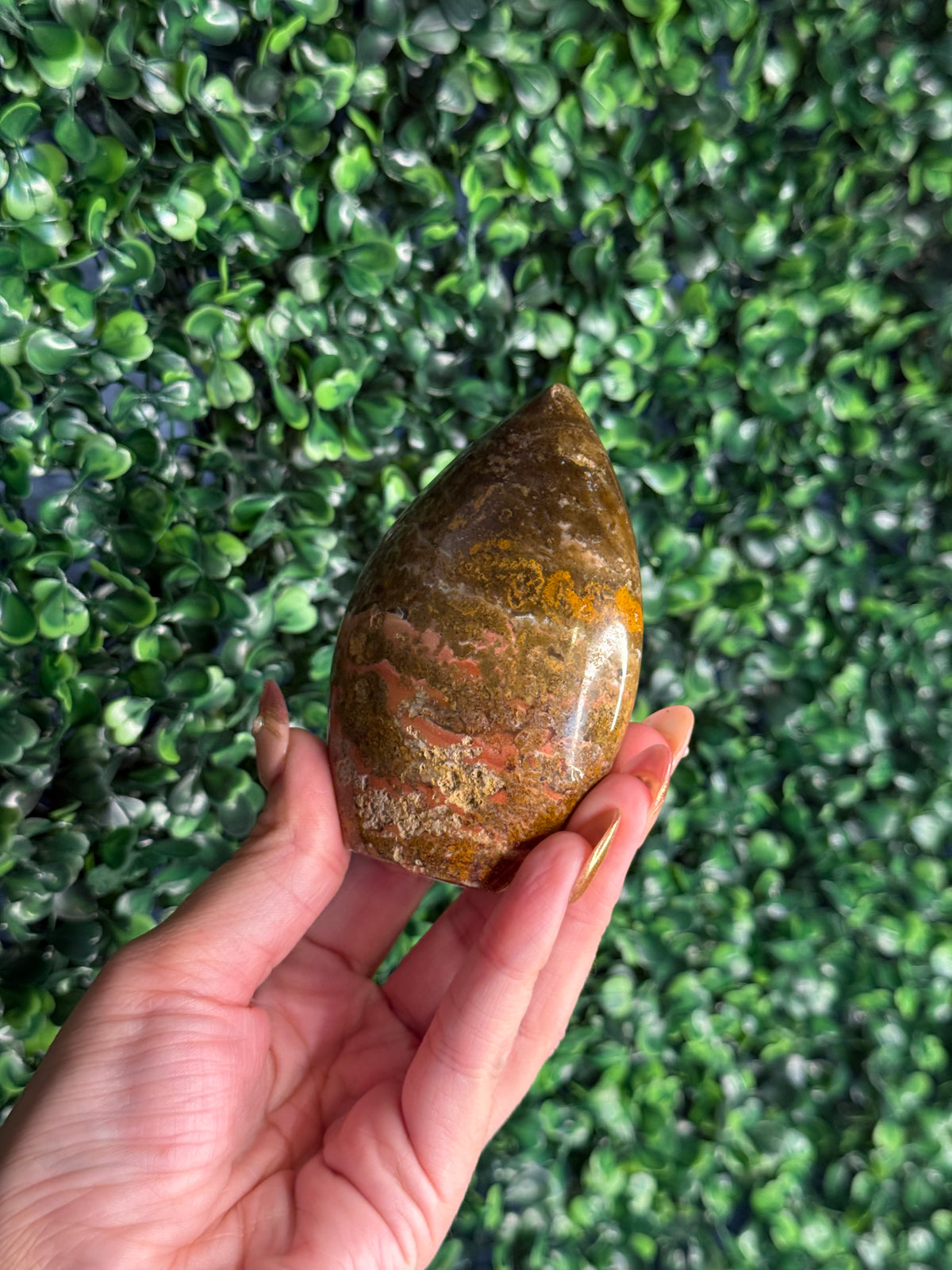 Colourful Moss Agate Teardrop Crystal Carving from Indonesia - A