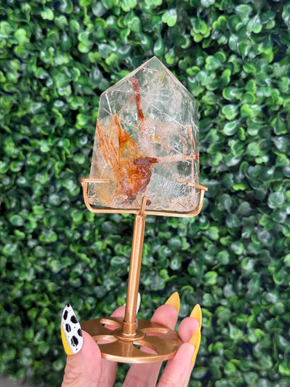 Golden Rutile in Quartz with Custom Gold Stand - Brazil