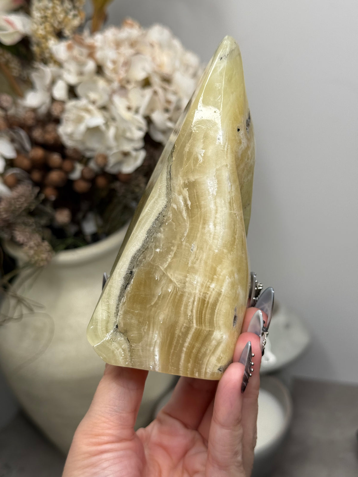 Yellow Aragonite Freeform Crystal Carvings N - Pakistan