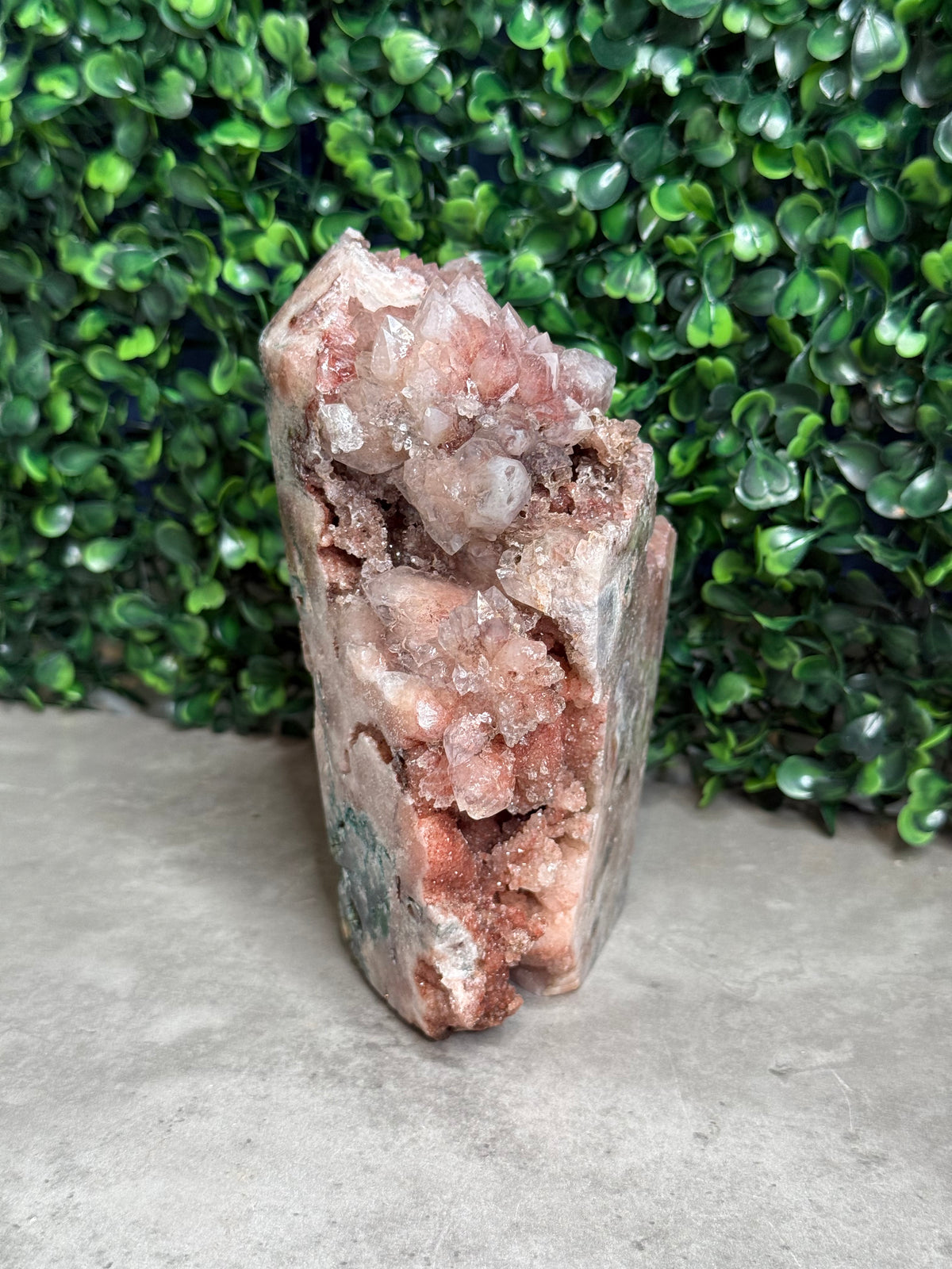 Pink Amethyst Druzy Half Polished Crystal Tower