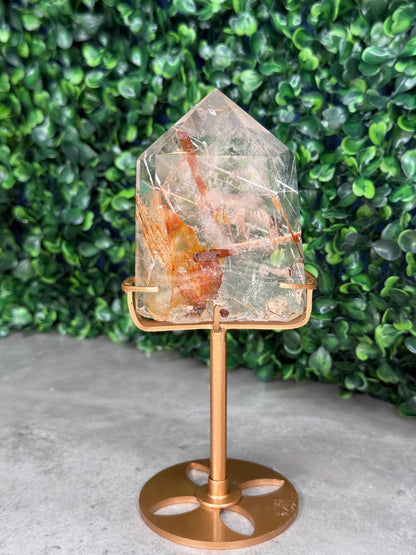 Golden Rutile in Quartz with Custom Gold Stand - Brazil