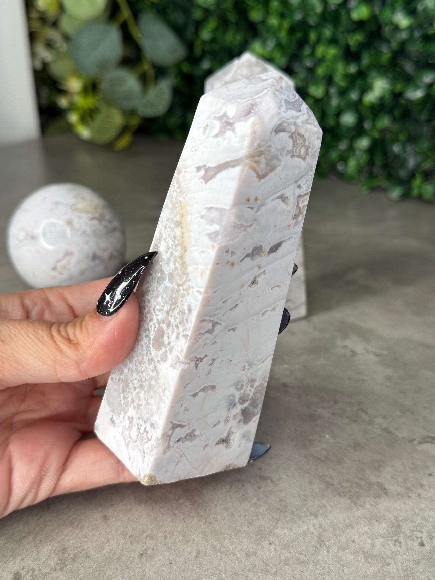 White Plume Agate with Amethyst Druzy from Closed Mine Crystal Carvings