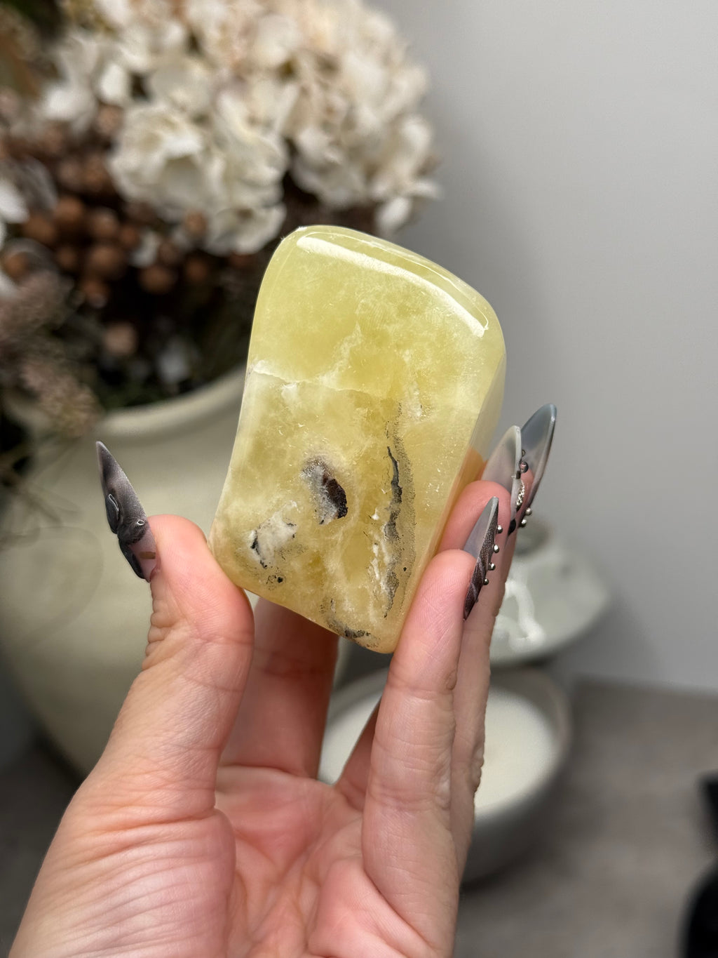Yellow Aragonite Freeform Crystal Carvings C - Pakistan